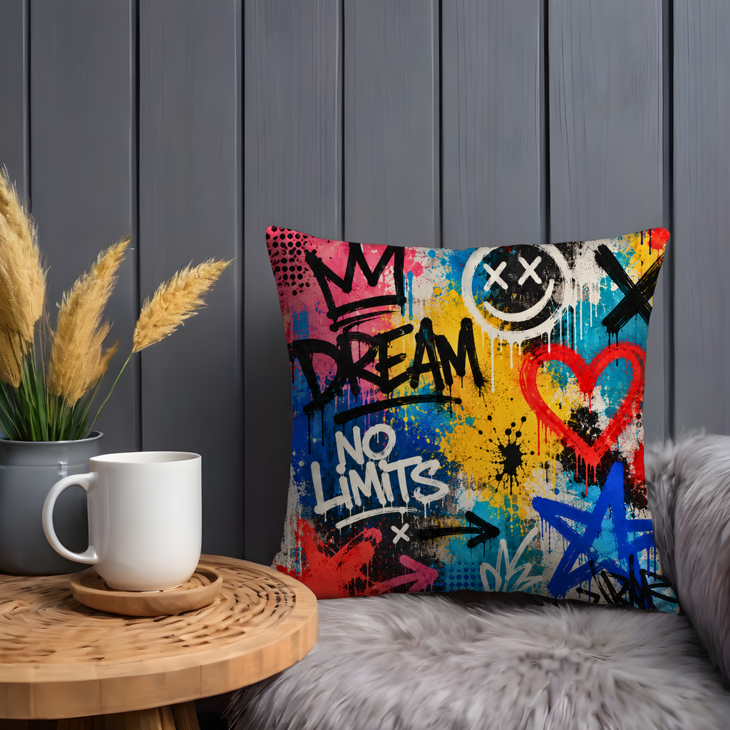 Graffiti Pillow Case | Dream No Limits Throw Pillow Cover | Urban Street Art Decor