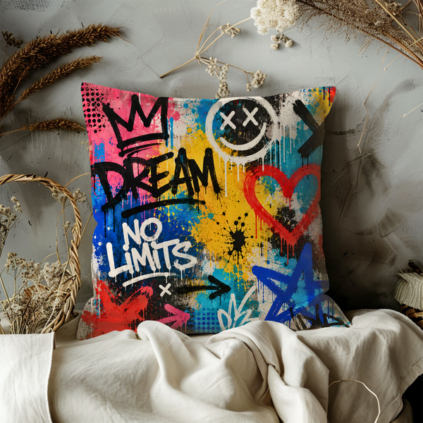 Graffiti Pillow Cover – Dream No Limits  Cover | Urban Street Art Decor