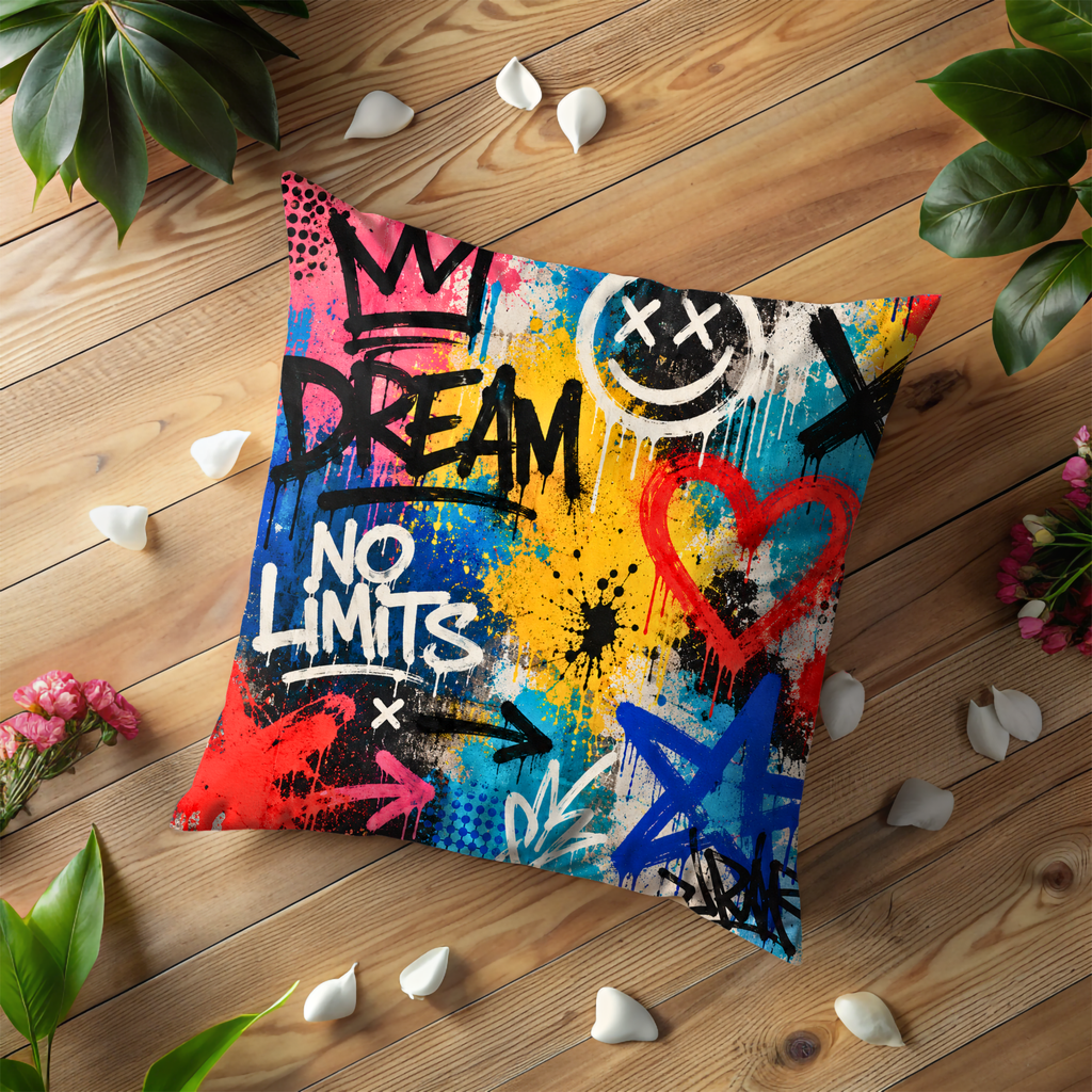 Graffiti Pillow Case | Dream No Limits Throw Pillow Cover | Urban Street Art Decor