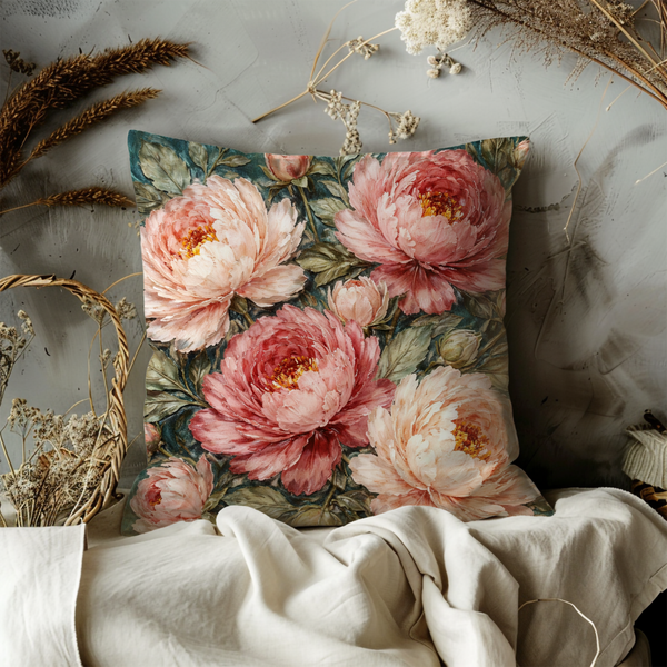 Vintage Moody Pink Peony Pillow Cover – Home Decor