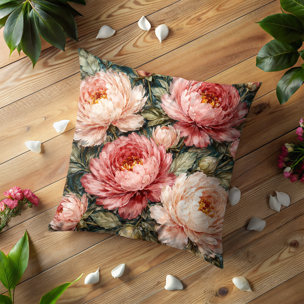 Vintage Moody Pink Peony Pillow Case, Romantic Dark Floral Decor, Dusty Rose Botanical Cushion, Elegant Flower Gift, Dutch Master Art