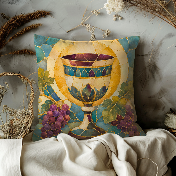 Kiddush Cup Pillow Cover – Shabbat Wine Art | Jewish Spiritual Decor