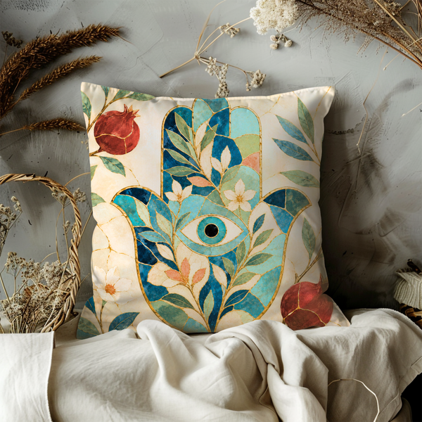 Hamsa Eye Pillow Cover – Pomegranate Spiritual Art | Protective Decor