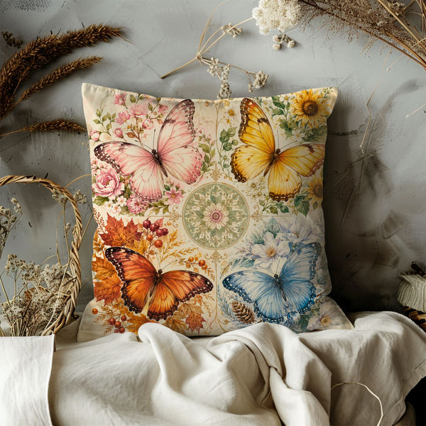 Butterflies Pillow Cover – Botanical Collage Art | Vintage Nature Decor