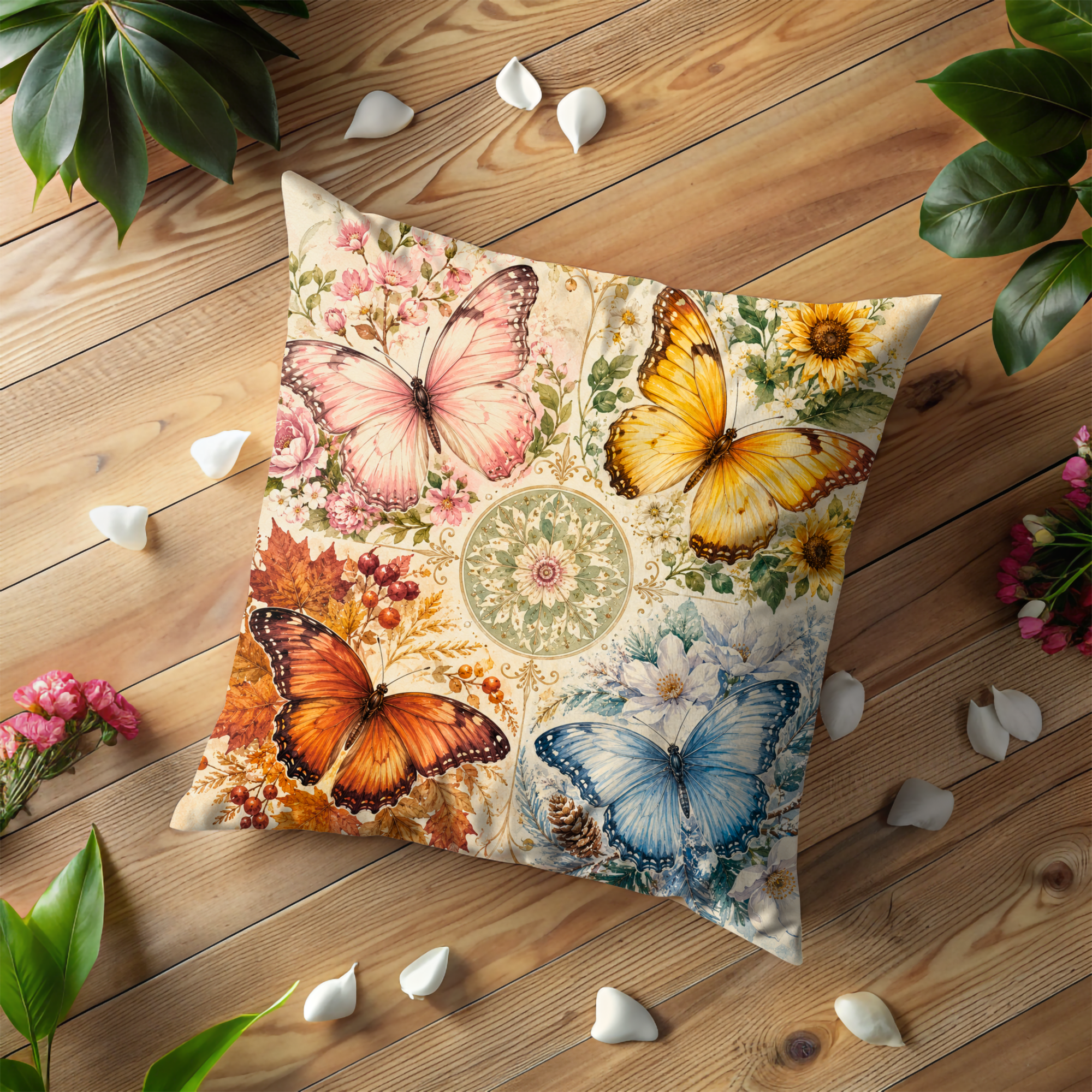 Butterflies Pillow Cover | Botanical Collage Art | Vintage Nature Decor