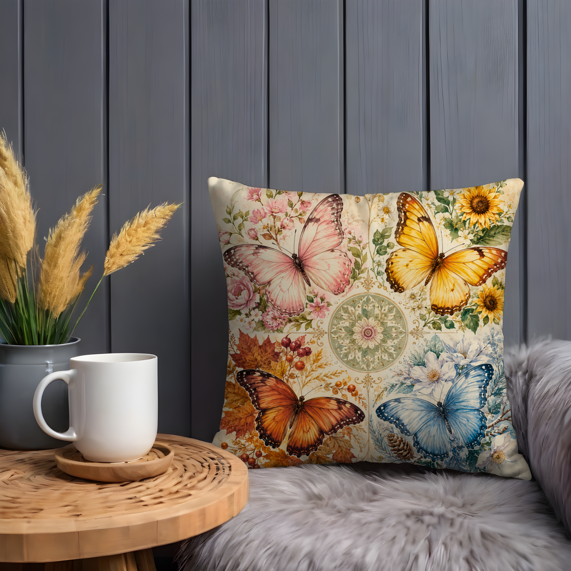 Butterflies Pillow Cover | Botanical Collage Art | Vintage Nature Decor