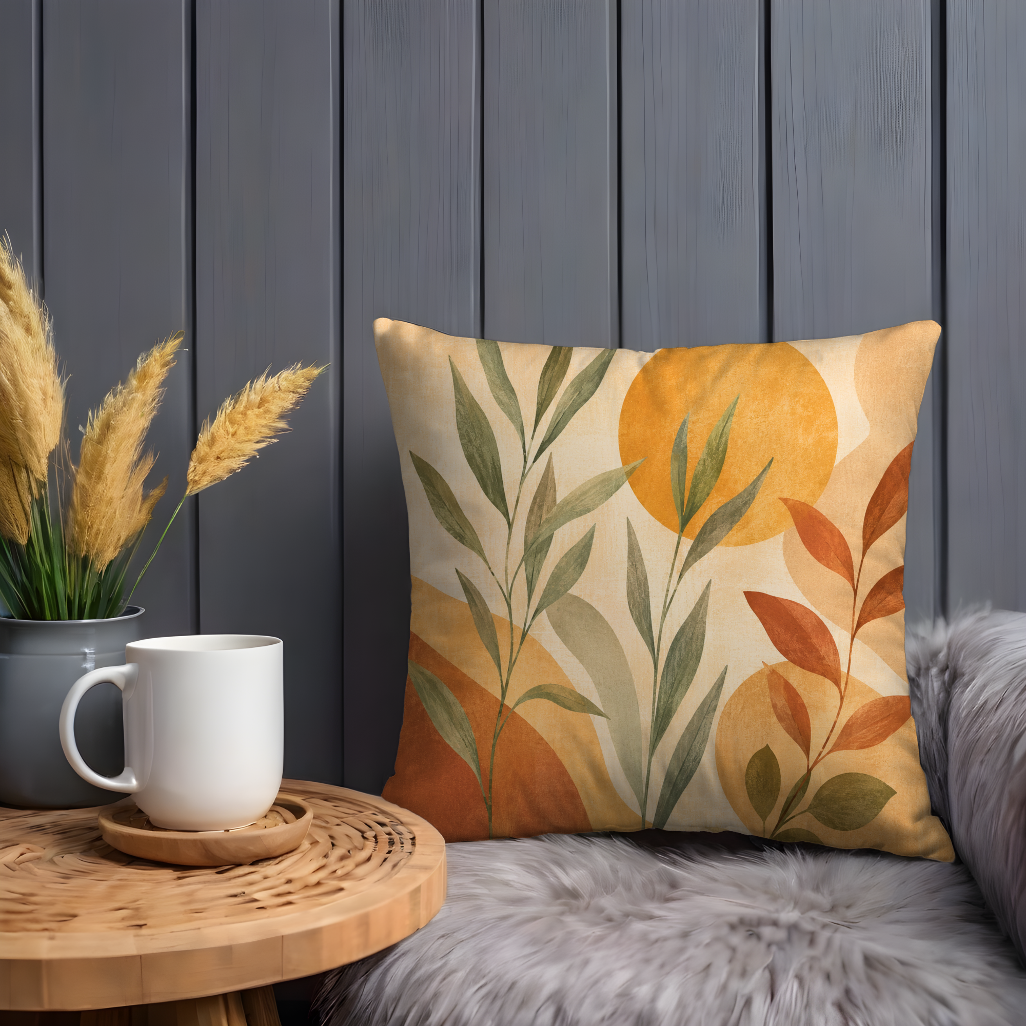 Abstract Leaves Pillow Cover | Modern Botanical Art | Warm Decor