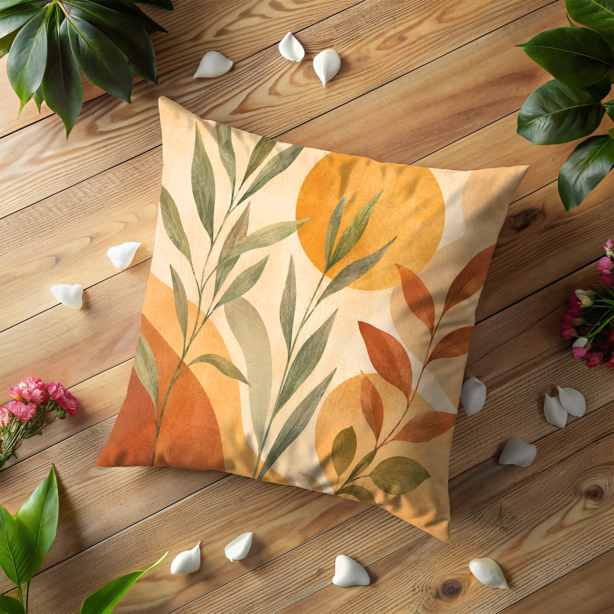 Abstract Leaves Pillow Cover | Modern Botanical Art | Warm Decor