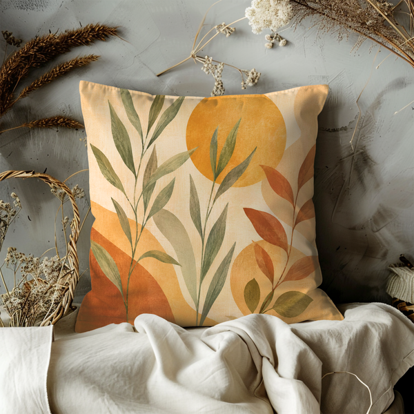 Abstract Leaves Pillow Cover – Modern Botanical Art | Warm Decor