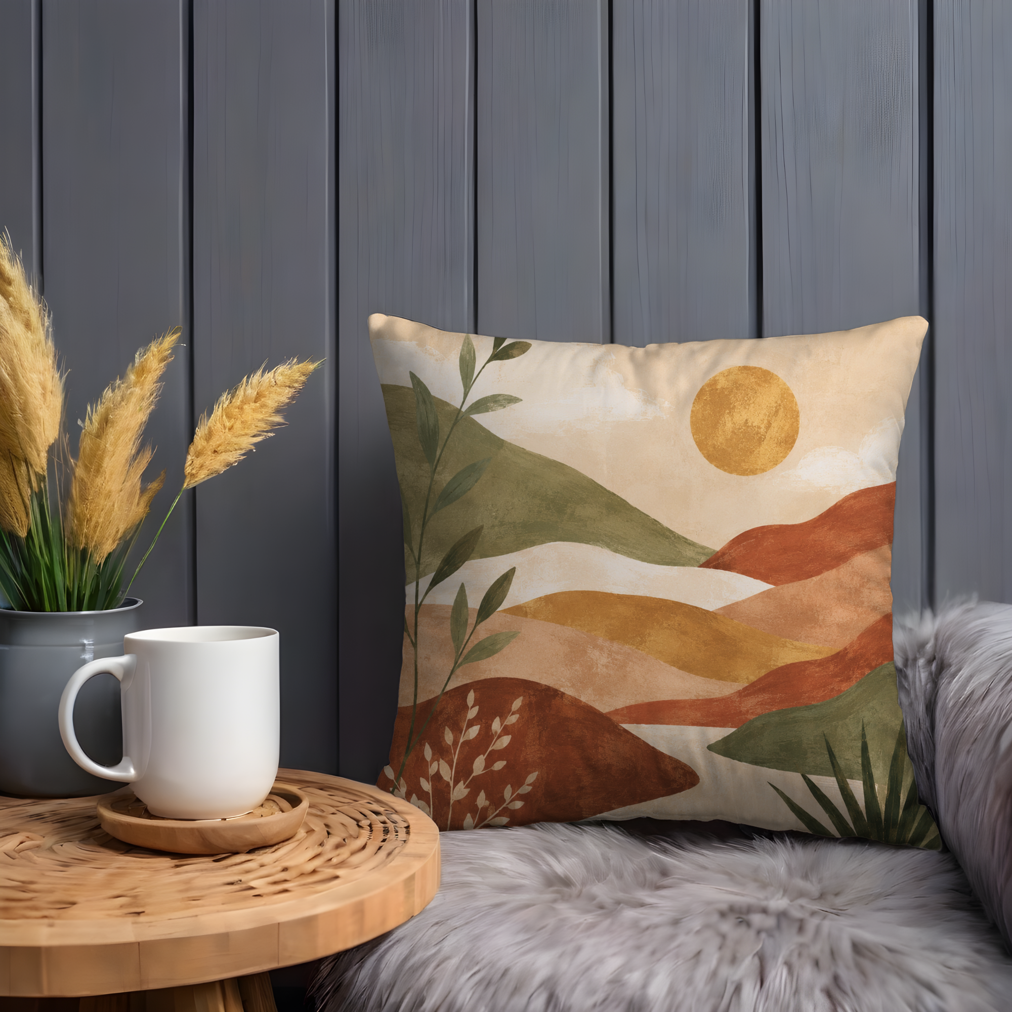 Abstract Hills Pillow Cover | Modern Landscape Art | Warm Nature Decor