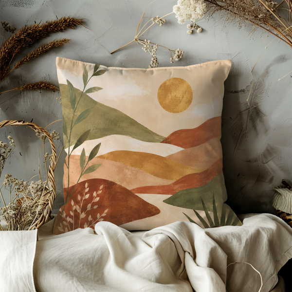 Abstract Hills Pillow Cover – Modern Landscape Art | Warm Nature Decor