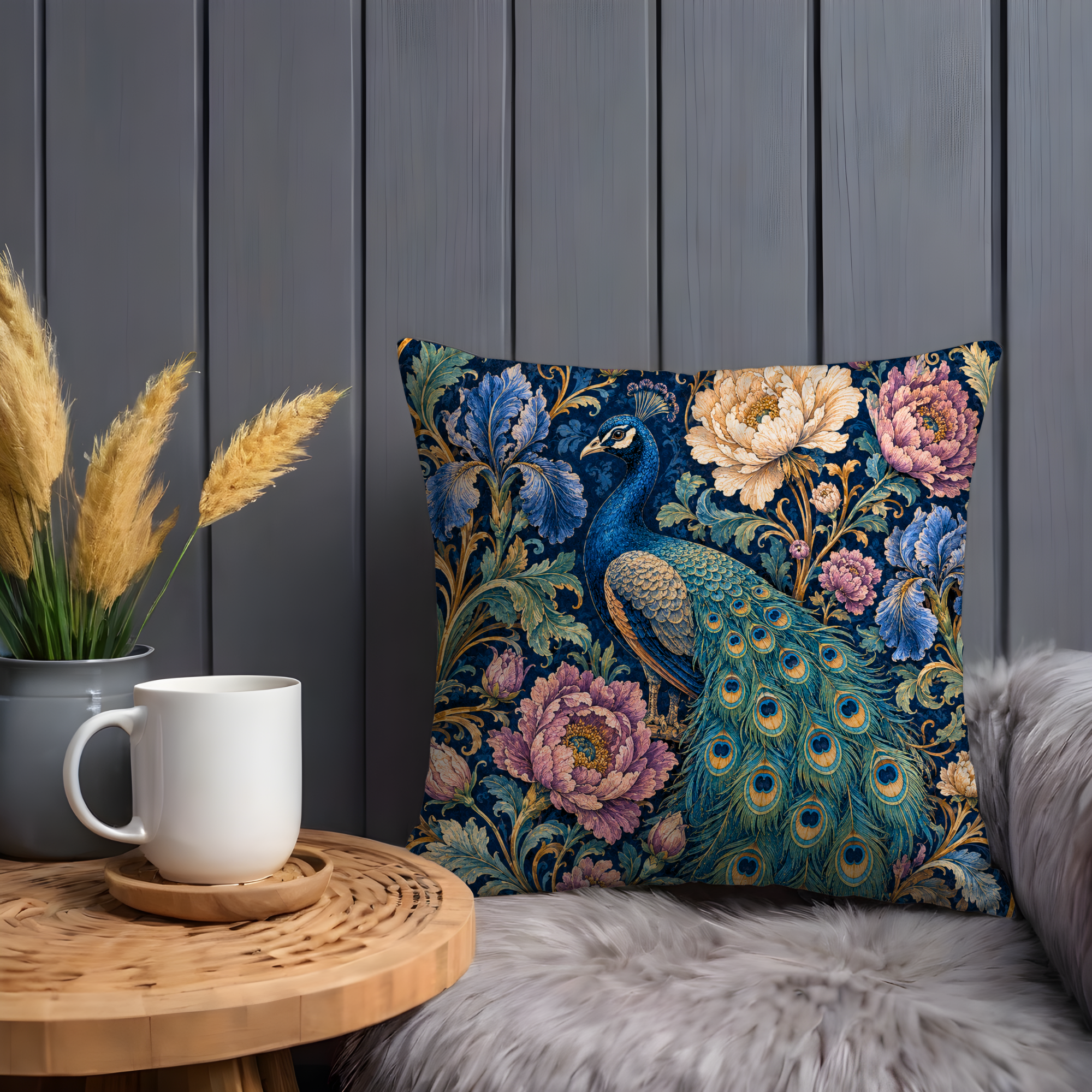 Peacock Peonies Pillow Cover | Luxe Floral Art | Artistic Decor