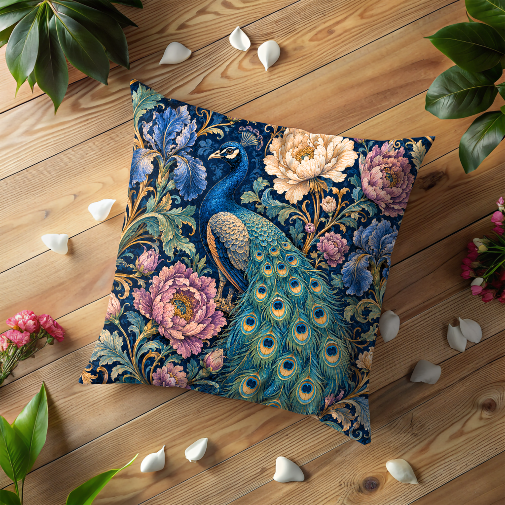 Peacock Peonies Pillow Cover | Luxe Floral Art | Artistic Decor