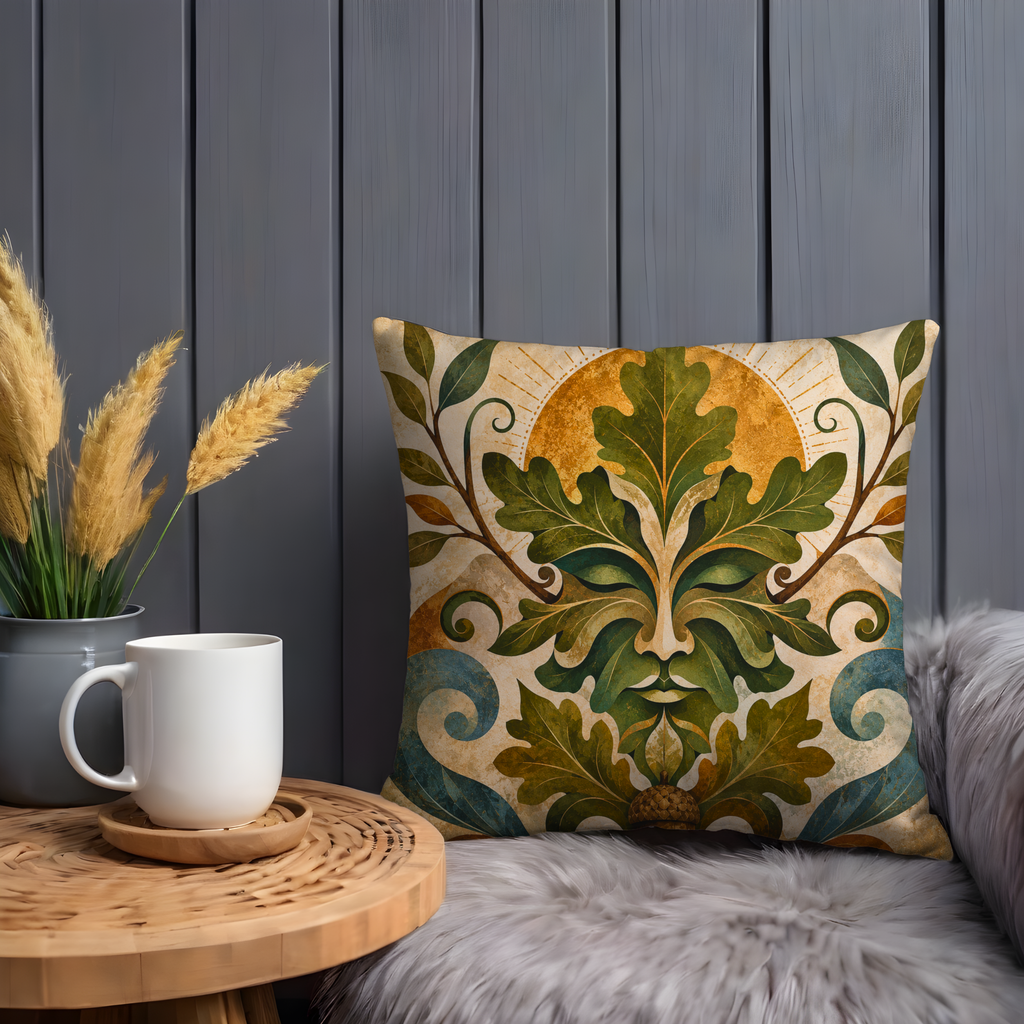 Green Man Pillow Cover | Oak King Art | Pagan Nature Decor