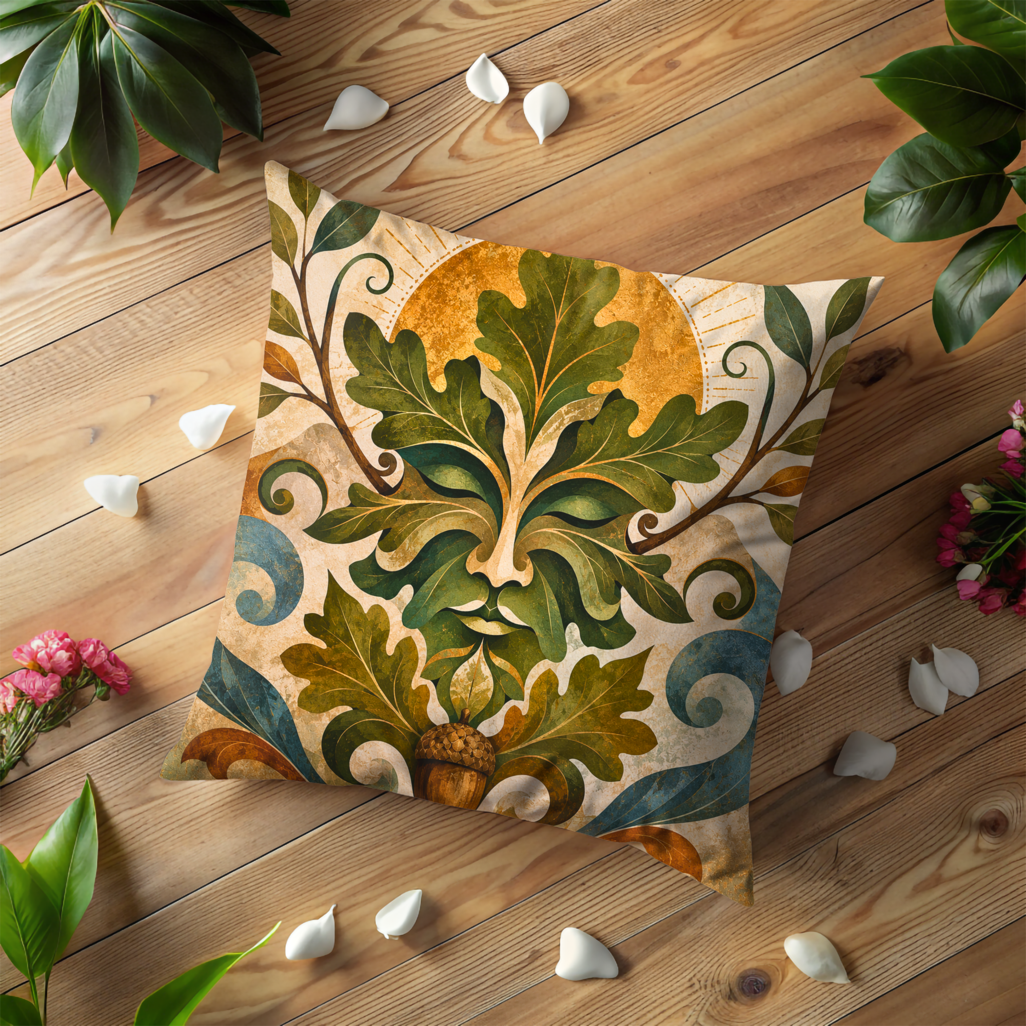 Green Man Pillow Cover | Oak King Art | Pagan Nature Decor