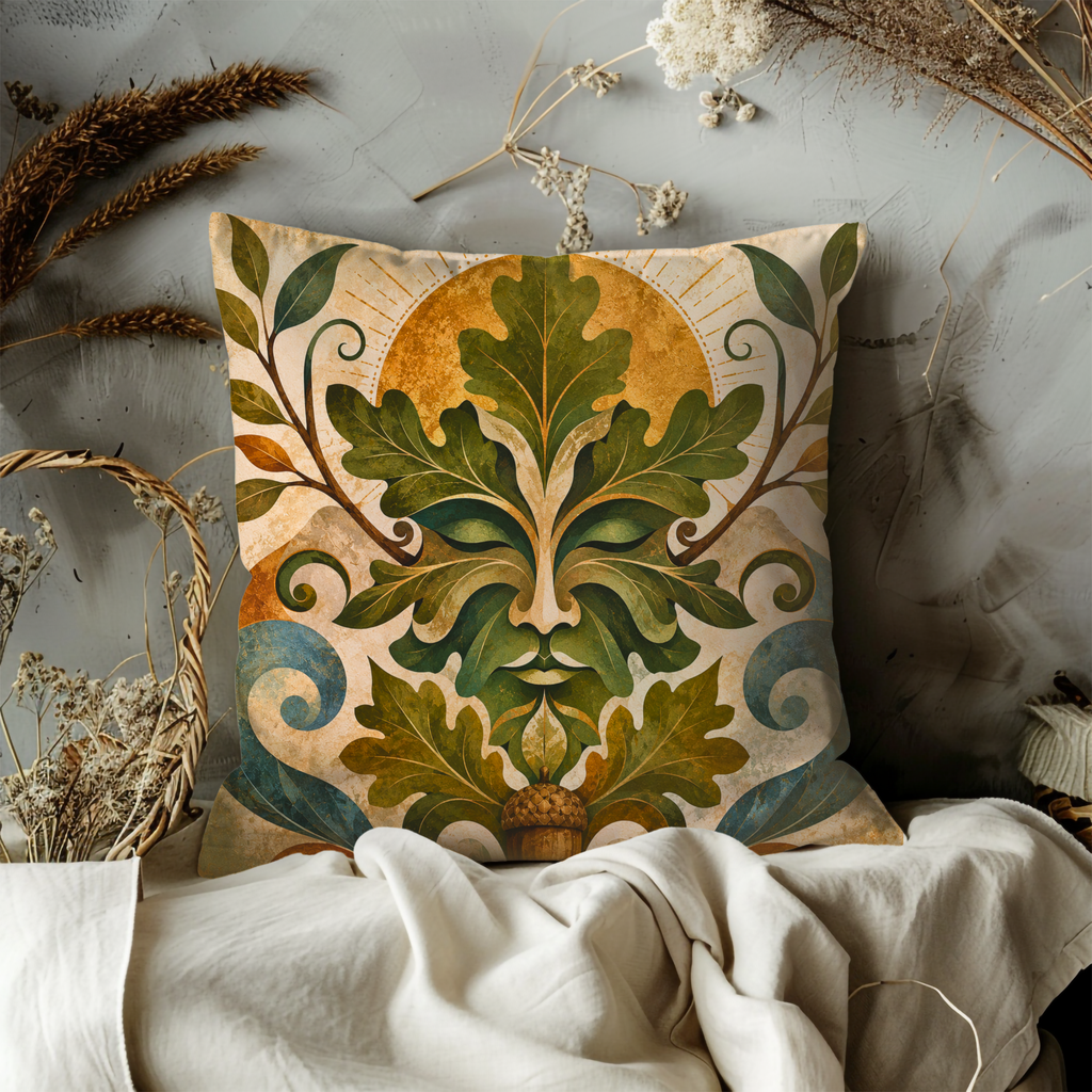 Green Man Pillow Cover | Oak King Art | Pagan Nature Decor