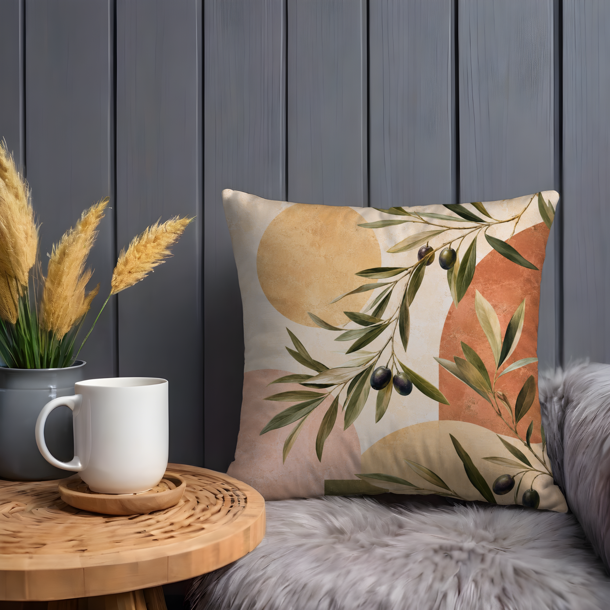 Olive Branch Pillow Cover | Abstract Botanical Art | Modern Decor