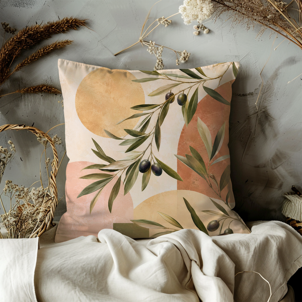 Olive Branch Pillow Cover – Abstract Botanical Art | Modern Decor