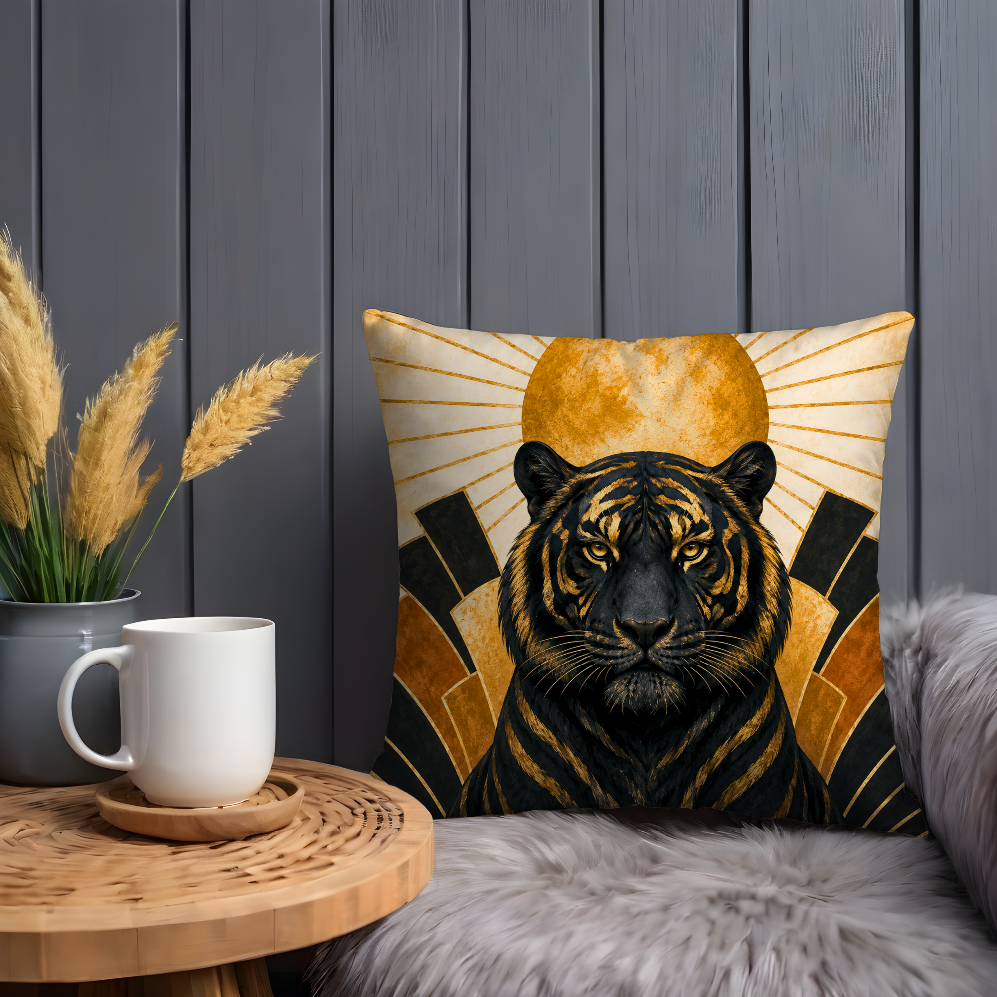 Art Deco Tiger Pillow Cover | Geometric Animal Art | Luxe Decor
