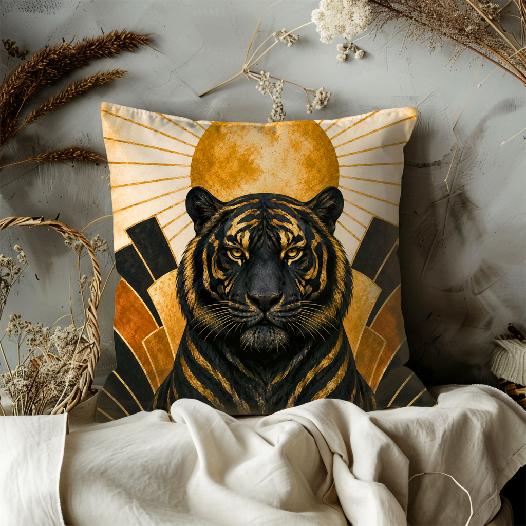 Art Deco Tiger Pillow Cover | Geometric Animal Art | Luxe Decor