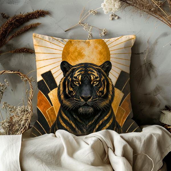 Art Deco Tiger Pillow Cover – Geometric Animal Art | Luxe Decor