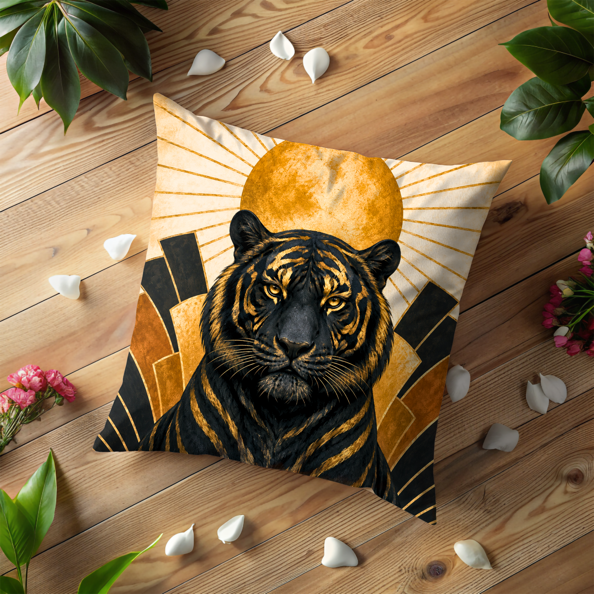 Art Deco Tiger Pillow Cover | Geometric Animal Art | Luxe Decor
