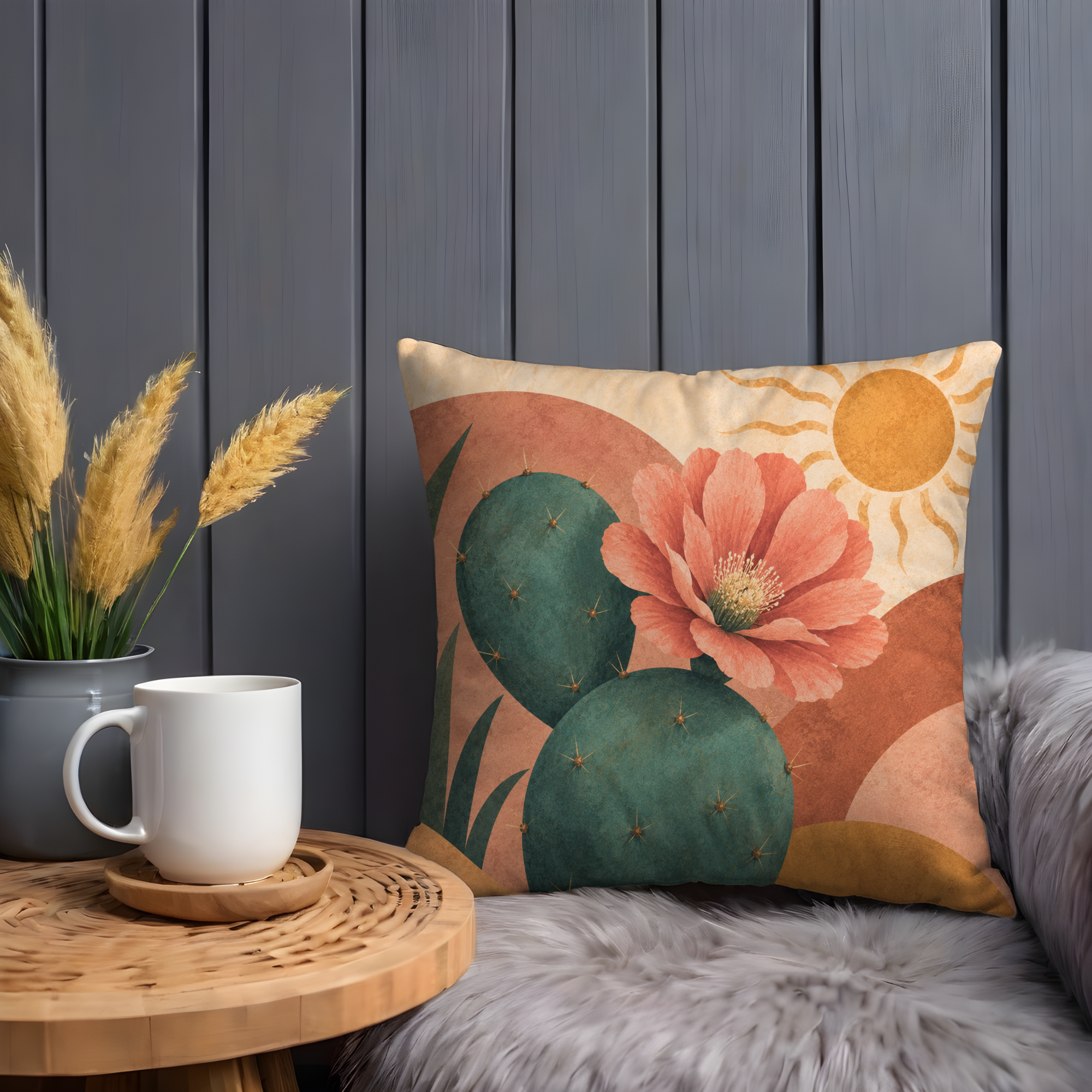 Cactus Flower Pillow Cover | Abstract Desert Art | Boho Decor