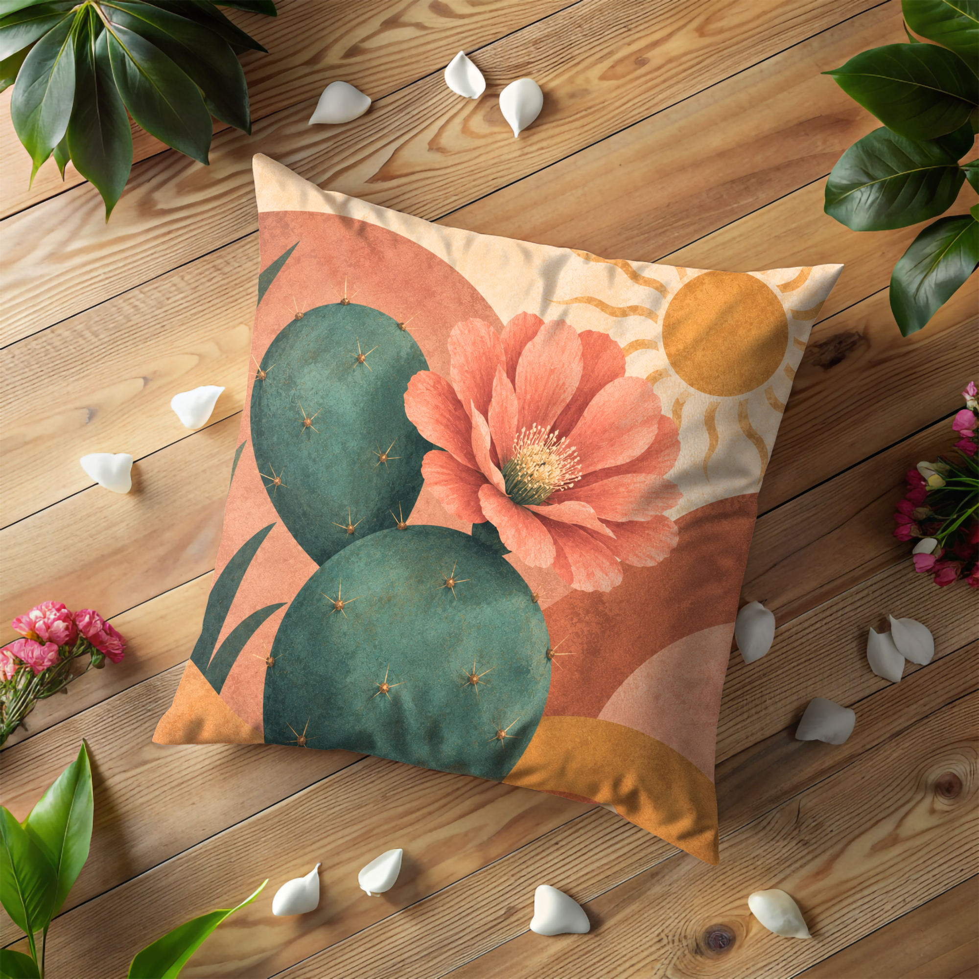 Cactus Flower Pillow Cover | Abstract Desert Art | Boho Decor