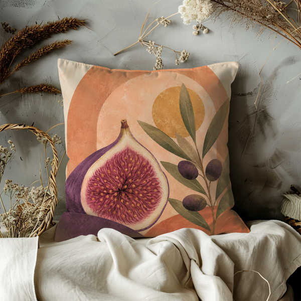 Fig and Olive Pillow Cover – Abstract Botanical Art | Mediterranean Decor