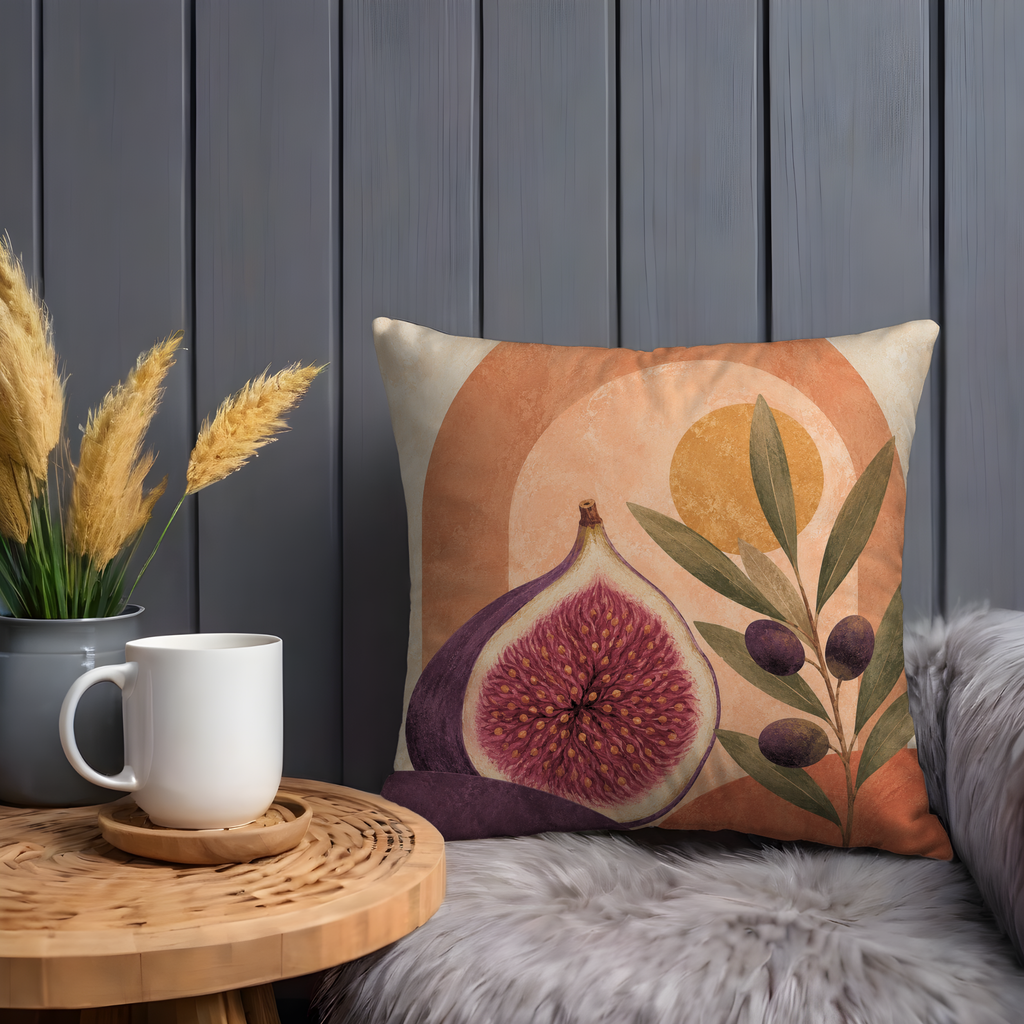 Fig and Olive Pillow Cover | Abstract Botanical Art | Mediterranean Decor