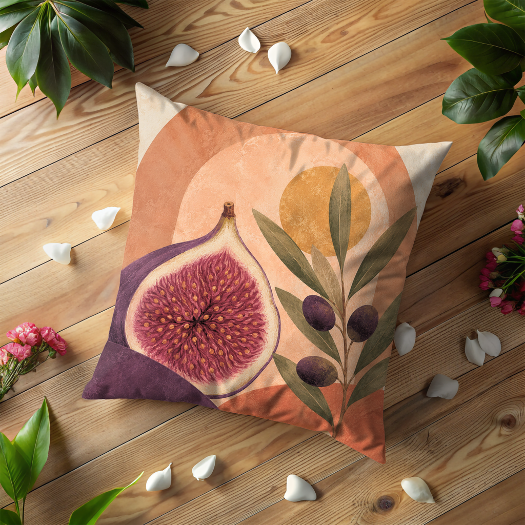 Fig and Olive Pillow Cover | Abstract Botanical Art | Mediterranean Decor