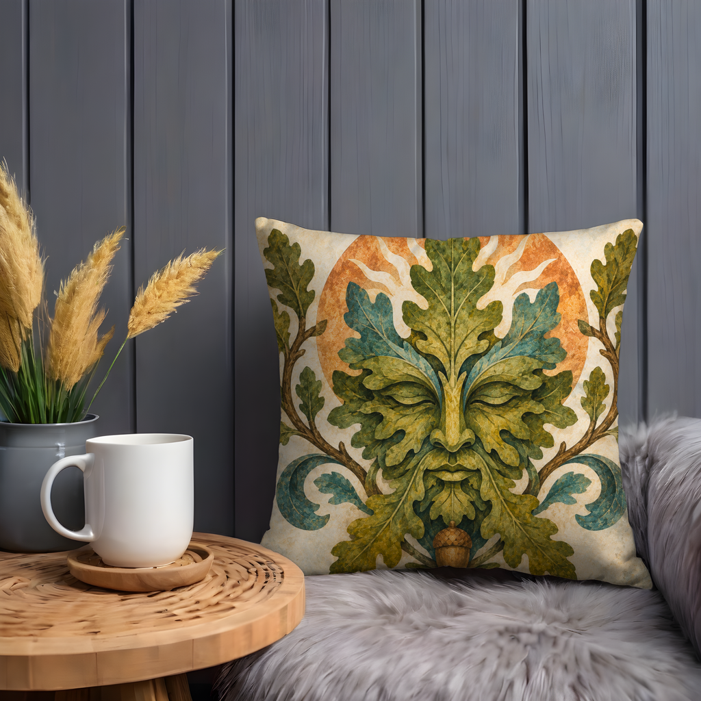 Green Man Pillow Cover | Oak King Art | Pagan Nature Decor