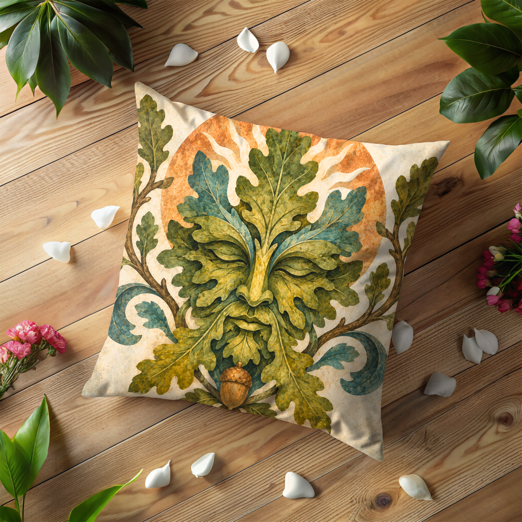 Green Man Pillow Cover | Oak King Art | Pagan Nature Decor