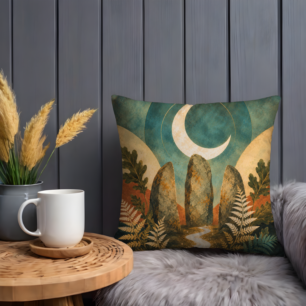 Standing Stones Pillow Cover | Mystical Moon Art | Pagan Landscape Decor