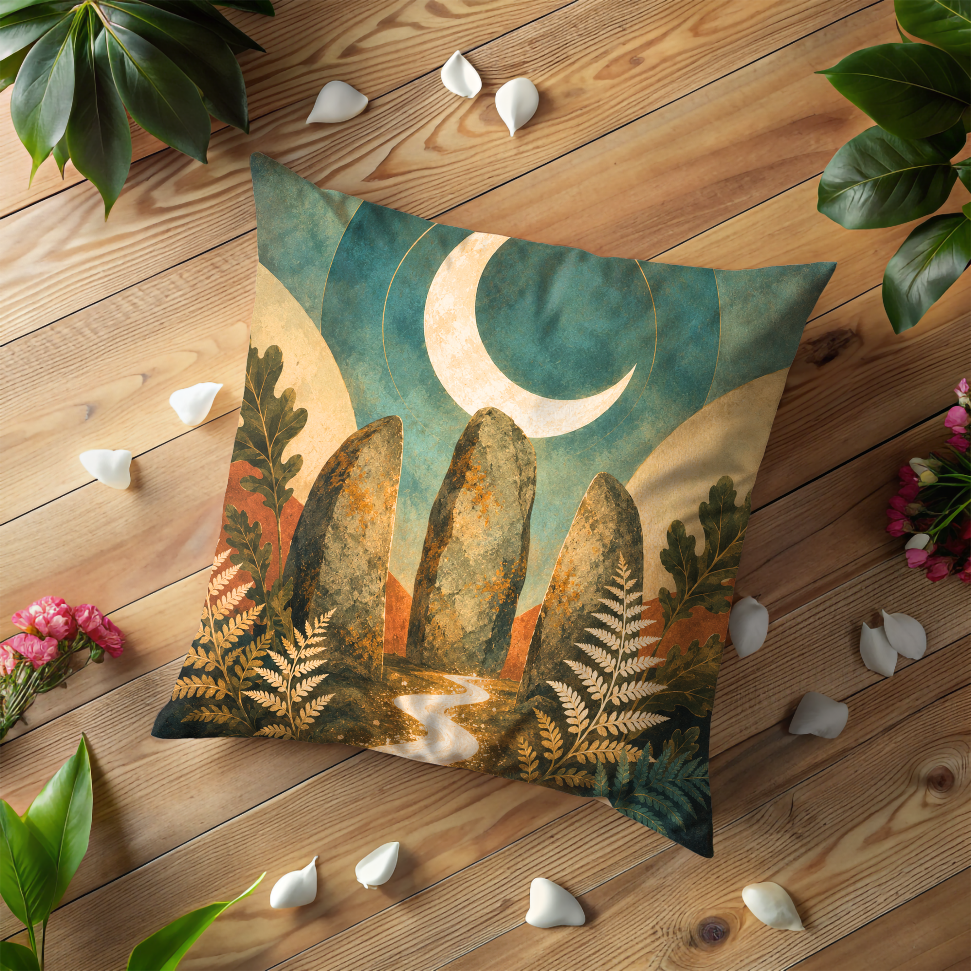 Standing Stones Pillow Cover | Mystical Moon Art | Pagan Landscape Decor