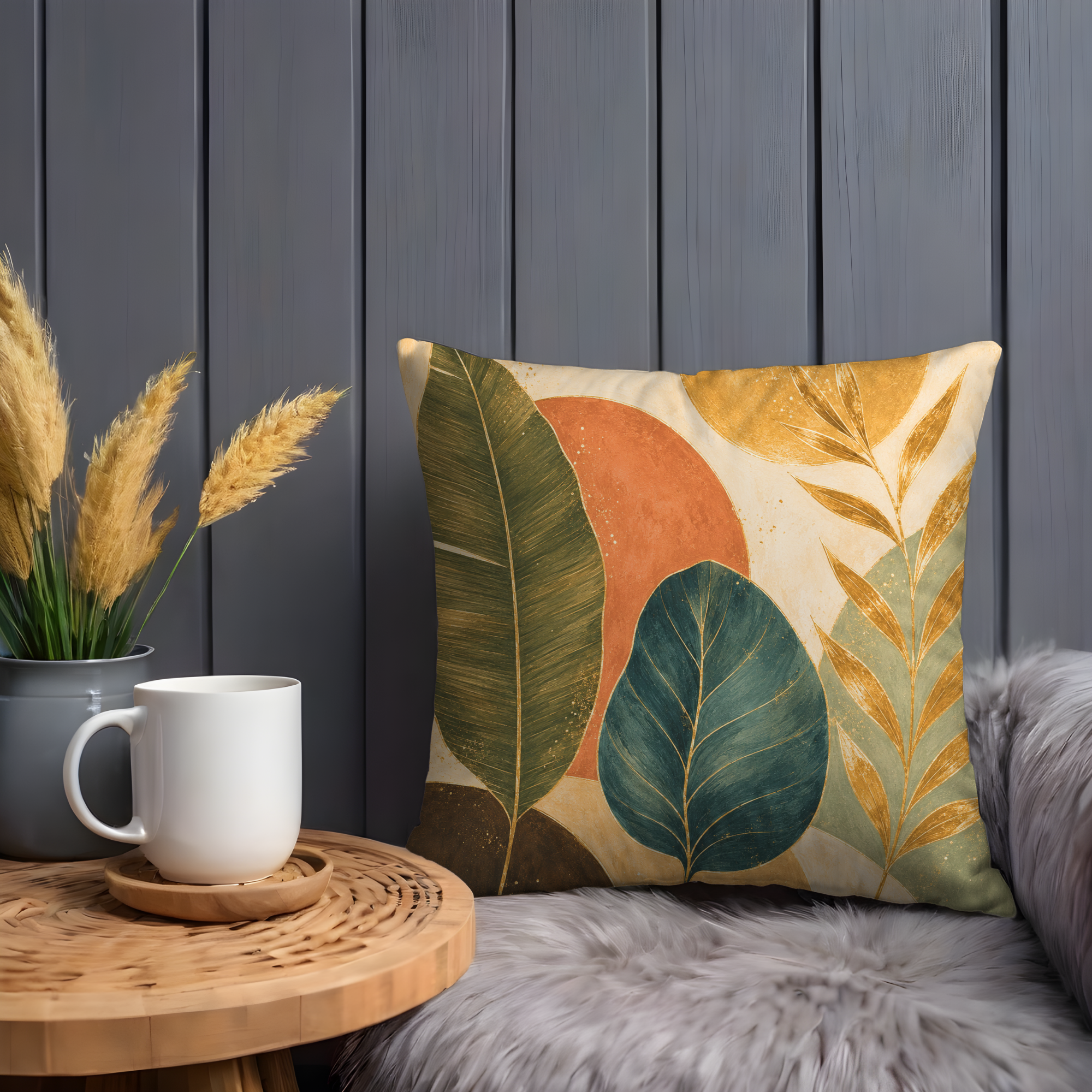Large Leaves Pillow Cover | Abstract Botanical Art | Boho Decor