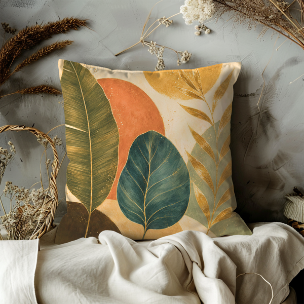 Large Leaves Pillow Cover – Abstract Botanical Art | Boho Decor