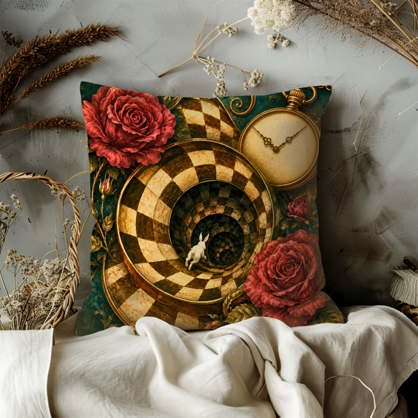 Down the Rabbit Hole Pillow Cover – Alice in Wonderland Art | Gothic Fantasy Decor