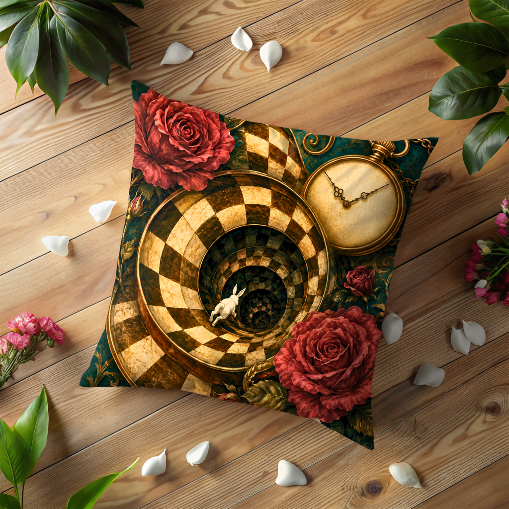 Down the Rabbit Hole Pillow Cover | Alice in Wonderland Art | Gothic Fantasy Decor