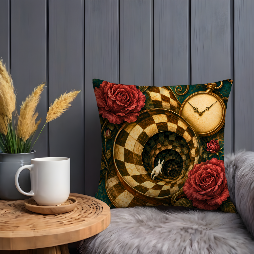 Down the Rabbit Hole Pillow Cover | Alice in Wonderland Art | Gothic Fantasy Decor