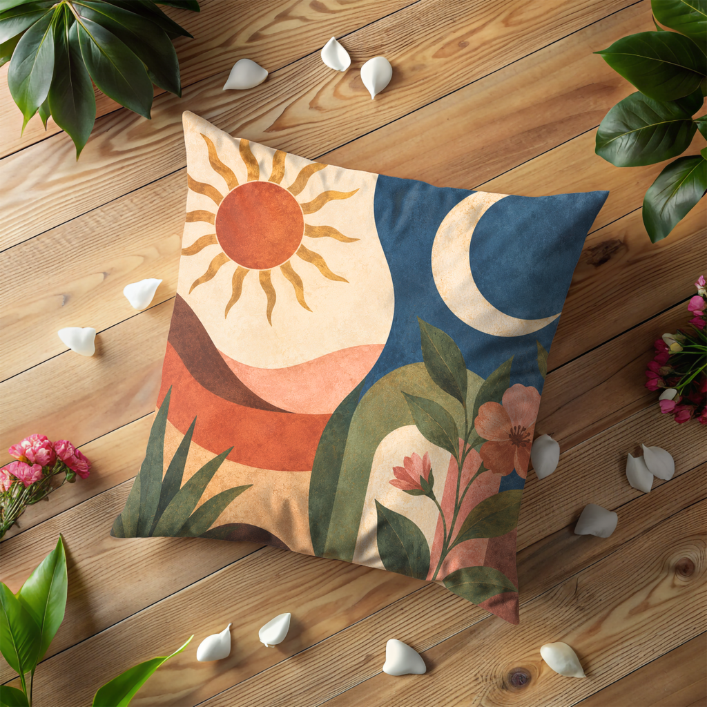 Sun and Moon Pillow Cover | Abstract Landscape Art | Boho Decor