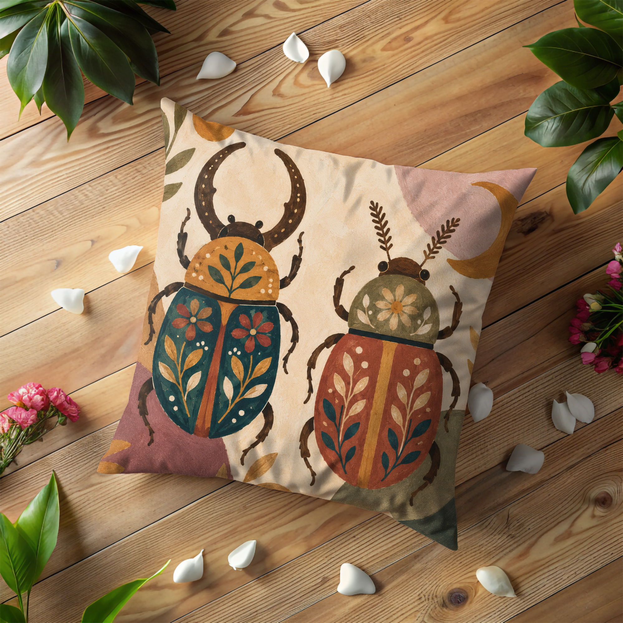 Beetles Pillow Cover | Decorative Insect Art | Boho Decor