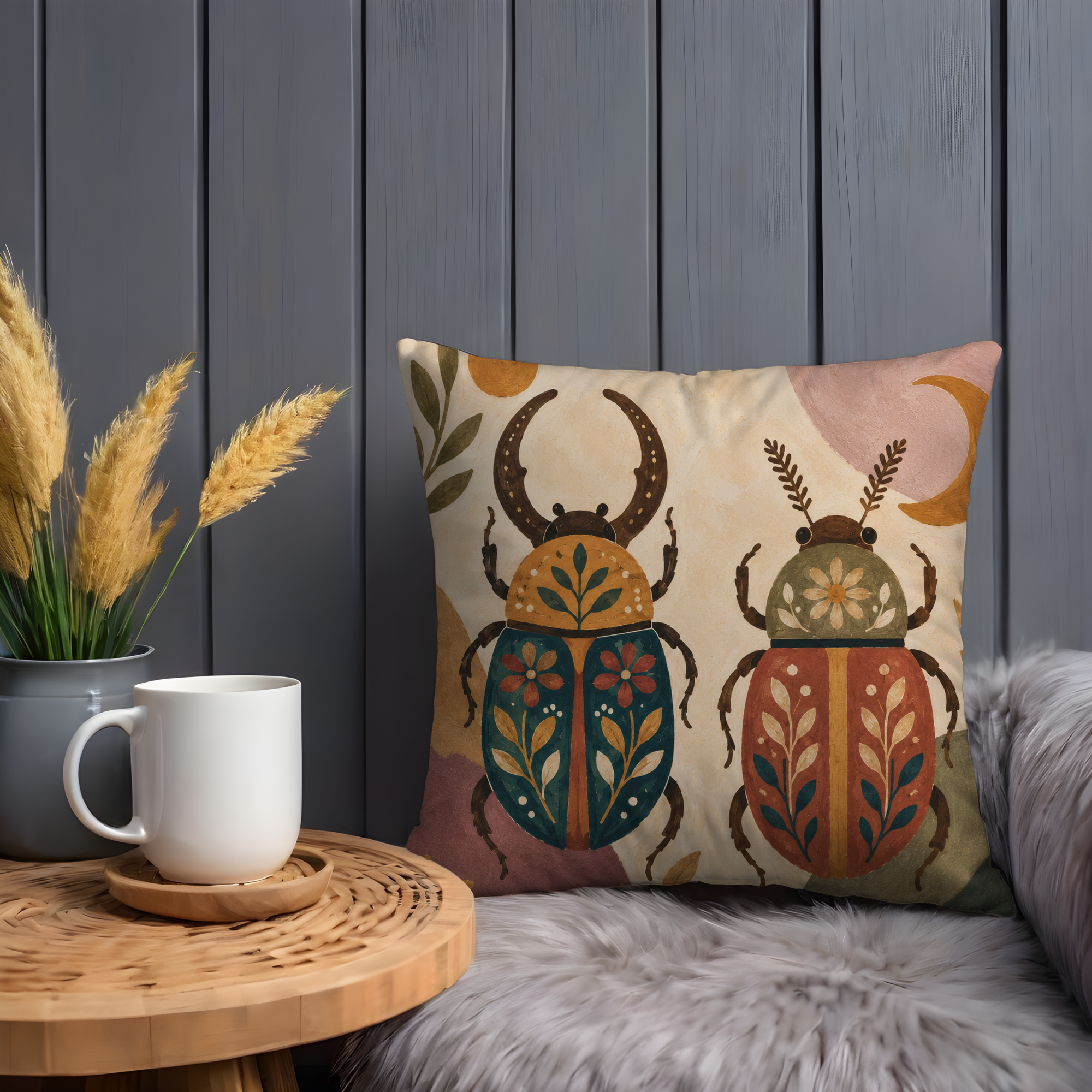Beetles Pillow Cover | Decorative Insect Art | Boho Decor