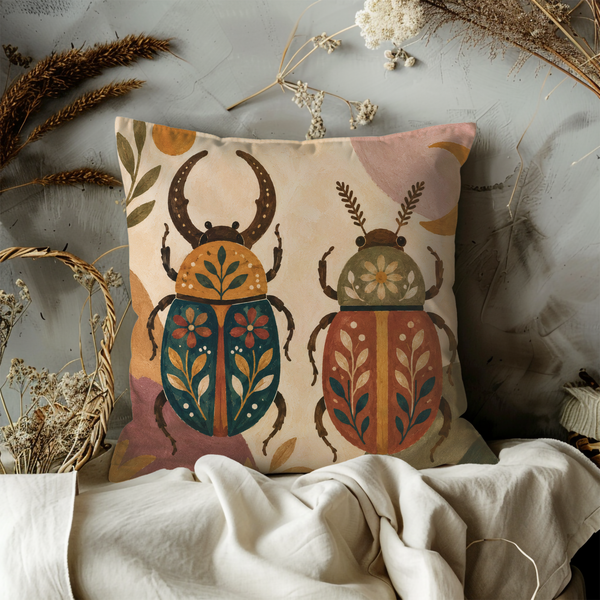 Beetles Pillow Cover | Decorative Insect Art | Boho Decor