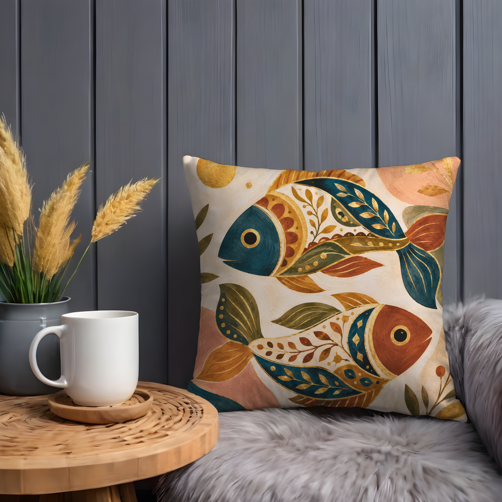 Stylized Fish Pillow Cover | Abstract Decorative Art | Boho Decor