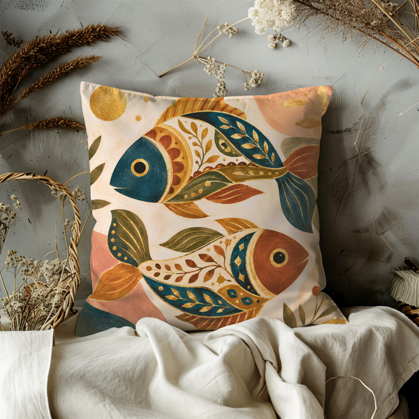Stylized Fish Pillow Cover – Abstract Decorative Art | Boho Decor