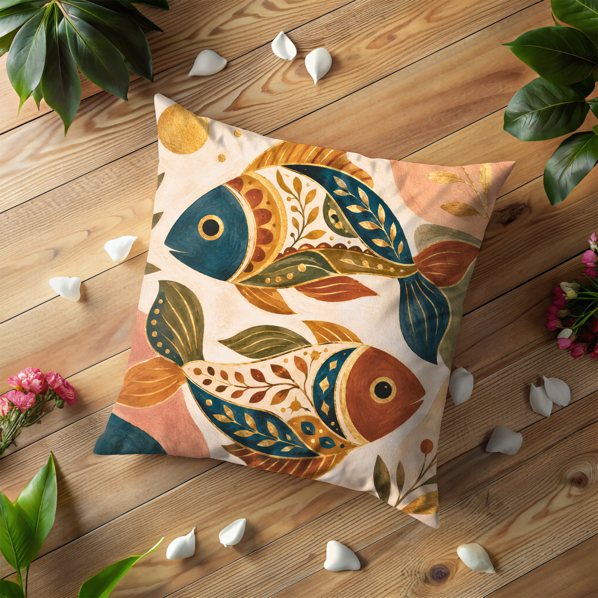 Stylized Fish Pillow Cover | Abstract Decorative Art | Boho Decor