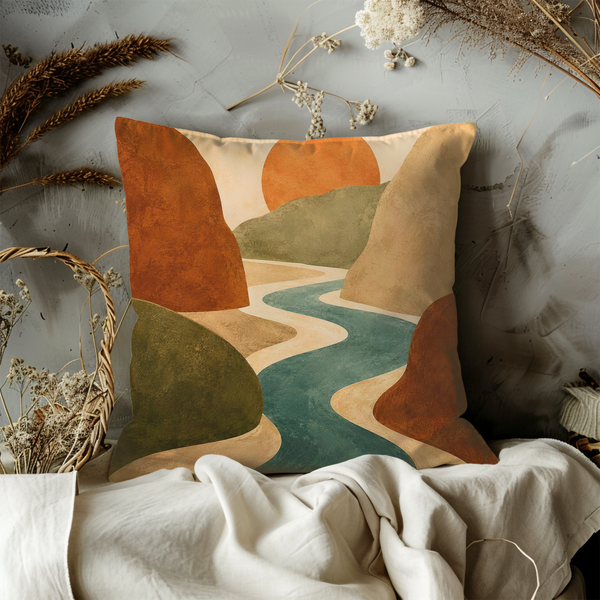 Abstract River Pillow Cover – Modern Landscape Art | Boho Decor
