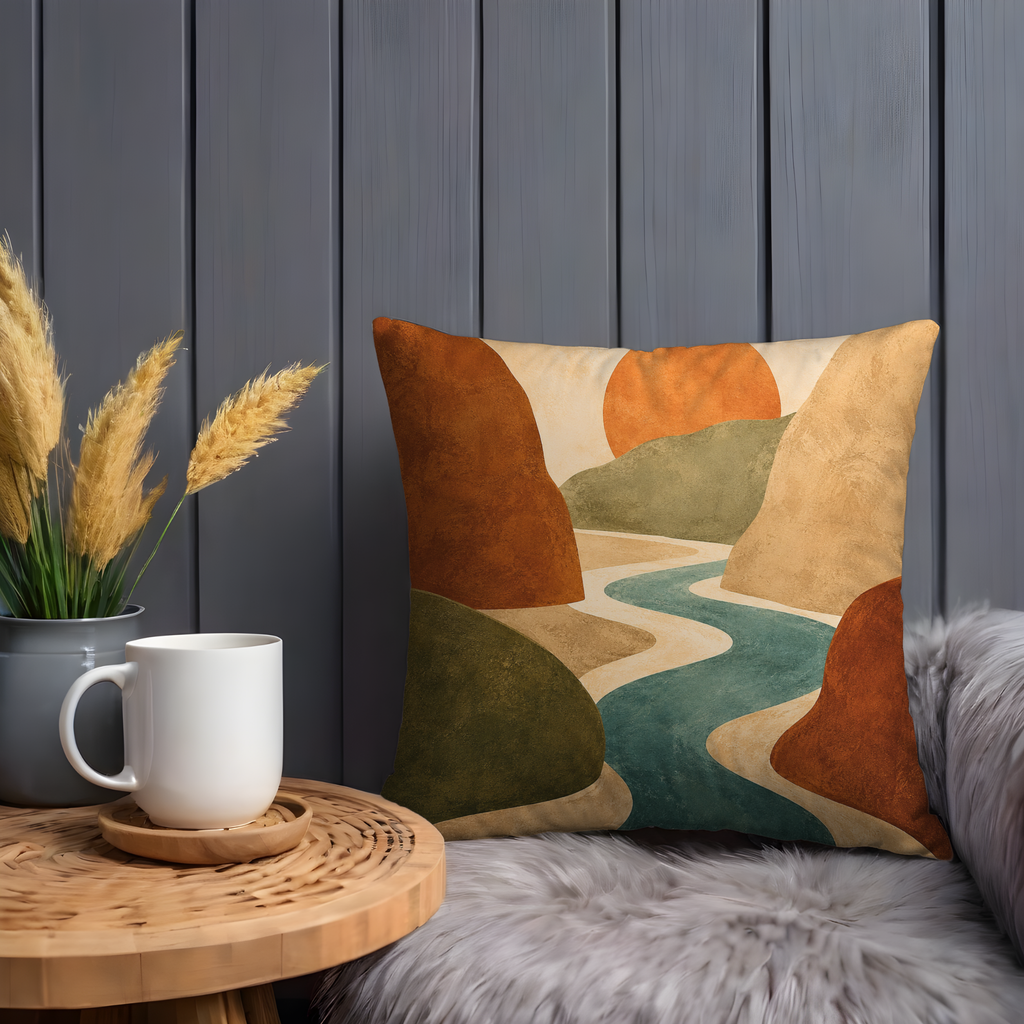 Abstract River Pillow Cover | Modern Landscape Art | Boho Decor