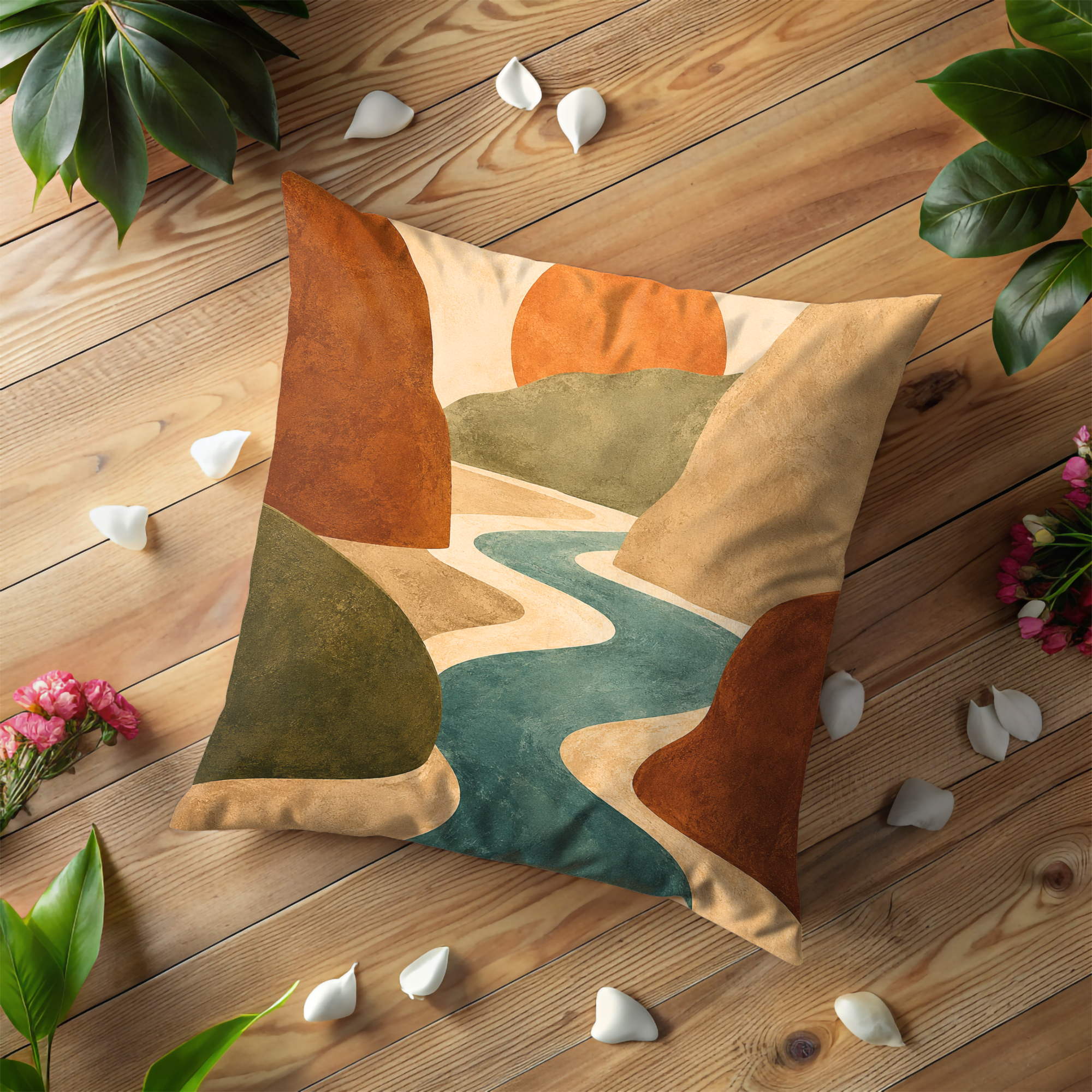 Abstract River Pillow Cover | Modern Landscape Art | Boho Decor